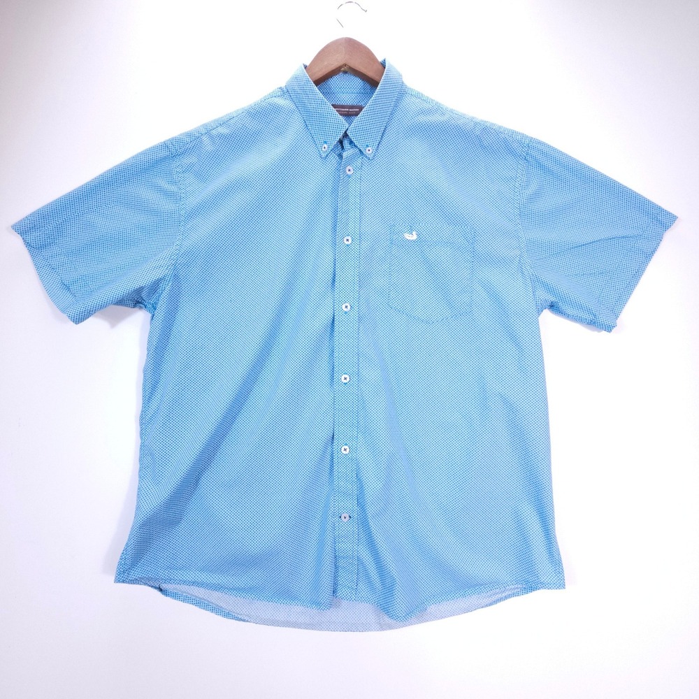 Southern Marsh Shirt Mens XL Blue White Geometric Short Sleeve Button Down Prep